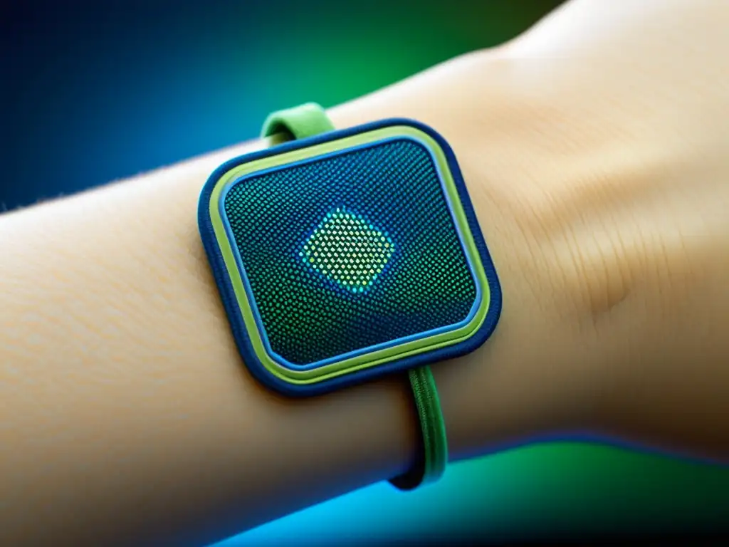 Detalles nanotecnológicos en parche futurista Detallada imagen de parche de nanotecnología futurista para fortalecer sistema inmunológico en el brazo de una persona