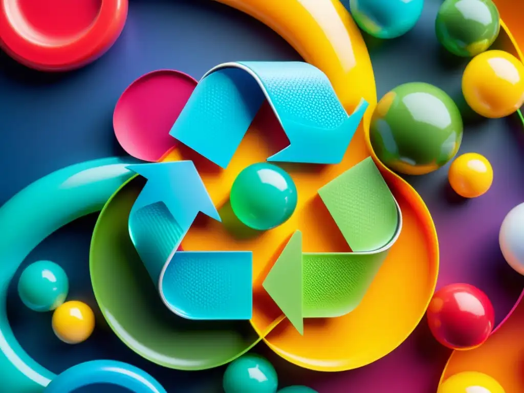 Símbolo de reciclaje de plástico: impacto en la inmunidad Detallada imagen del símbolo de reciclaje de plástico, mostrando sus efectos en inmunidad con colores vibrantes y precisión científica
