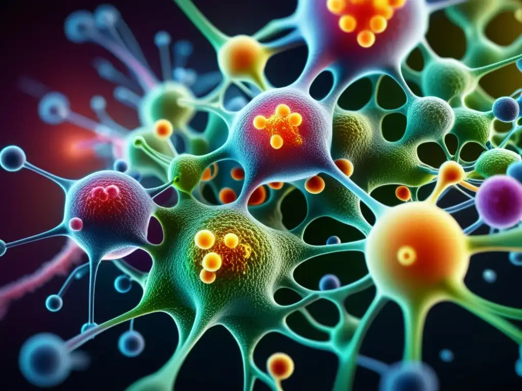 Increíble imagen 8k del sistema inmunitario humano en acción Detallada imagen 8k del sistema inmunológico humano, con redes de ganglios, células y estructuras moleculares, en tonos vibrantes y futuristas