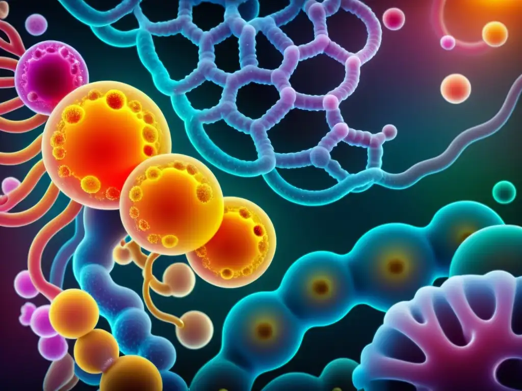Microbiota intestinal: biodiversidad y equilibrio saludable Detallada microbiota intestinal saludable, con diversidad de bacterias y microorganismos