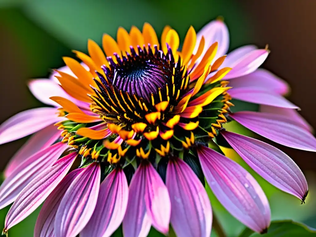 Macrofoto de Echinacea purpurea con detalles asombrosos Detallada equinácea morada con pétalos largos y centro naranja