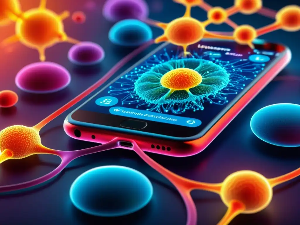Visualización 3D del sistema inmunológico humano Una visualización 3D detallada del sistema inmunológico humano en un smartphone
