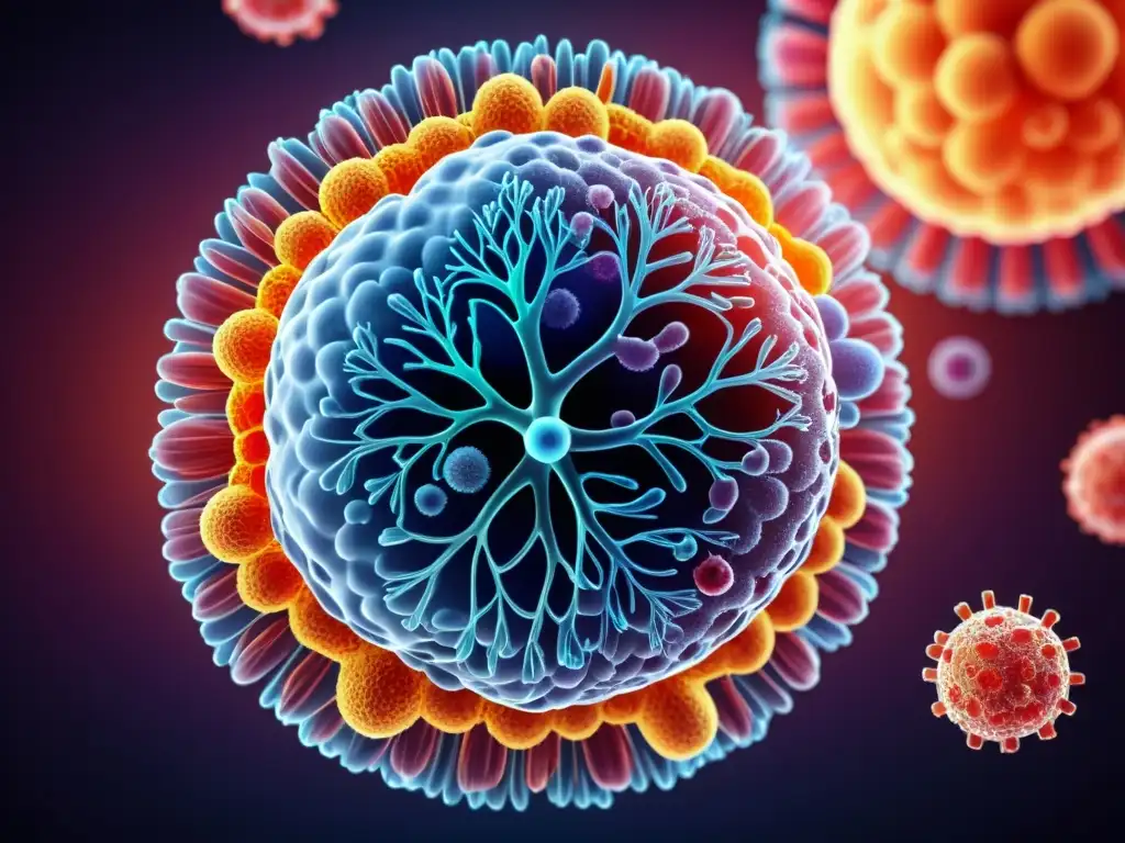Ilustración médica detallada en 8k del sistema inmunológico humano, resaltando la interacción de células inmunes y tejidos del cuerpo