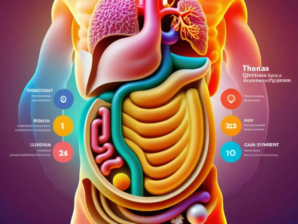 Tratamiento integral para colitis ulcerosa: esperanza y progreso Detallada ilustración de terapias combinadas para el tratamiento de la colitis ulcerosa, transmitiendo esperanza y progreso en vibrantes colores