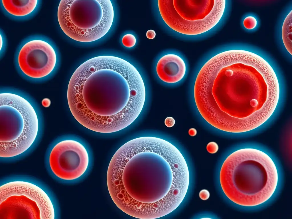 Vibrante interacción de células sanguíneas Representación detallada de diferentes tipos de células sanguíneas en interacción, mostrando su complejidad biológica