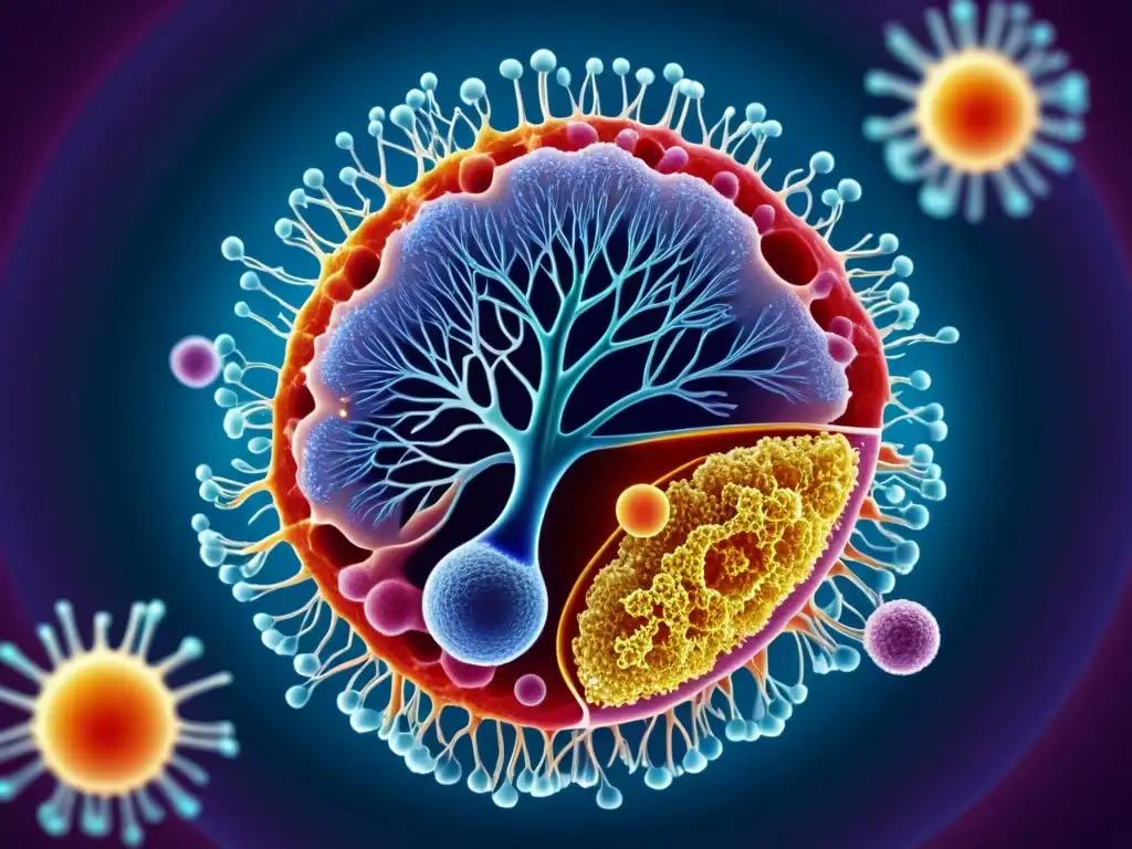 Increíble ilustración del sistema inmune humano en acción Un detallado dibujo de una sección transversal del cuerpo humano, destacando la compleja red del sistema inmunológico