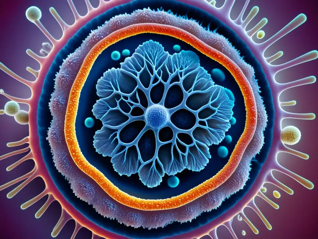 Microscopio muestra célula de piel humana y sistema inmune Detalle asombroso de célula de piel humana bajo microscopio, mostrando la red inmunológica
