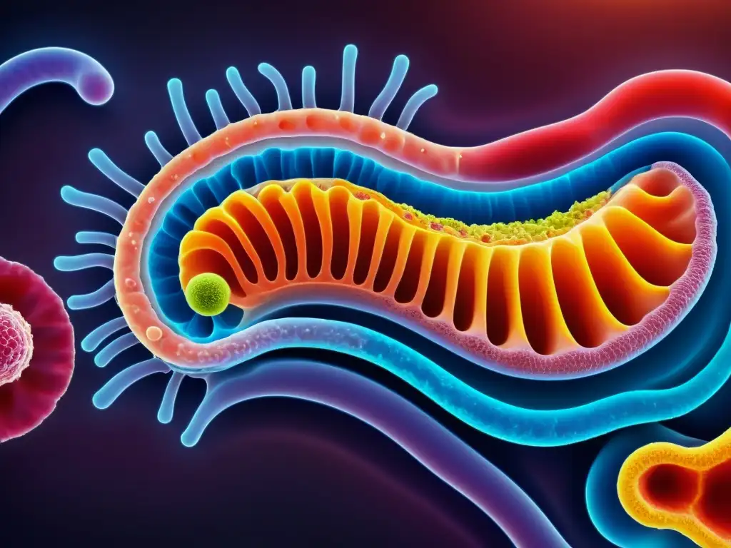 Detalle asombroso de microbiota intestinal y células inmunes en el intestino humano