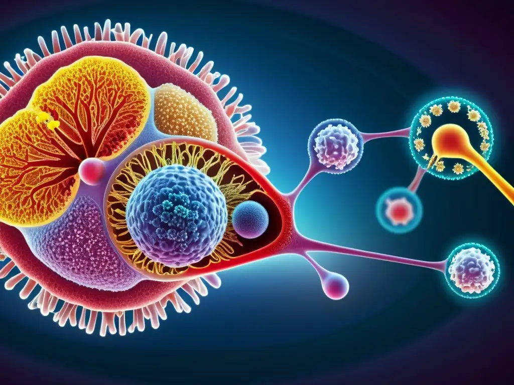 Interacción células inmunes y terapia génica Detalle colorido de células inmunes interactuando con vectores de terapia génica en el torrente sanguíneo, ilustrando la modulación del sistema inmunológico
