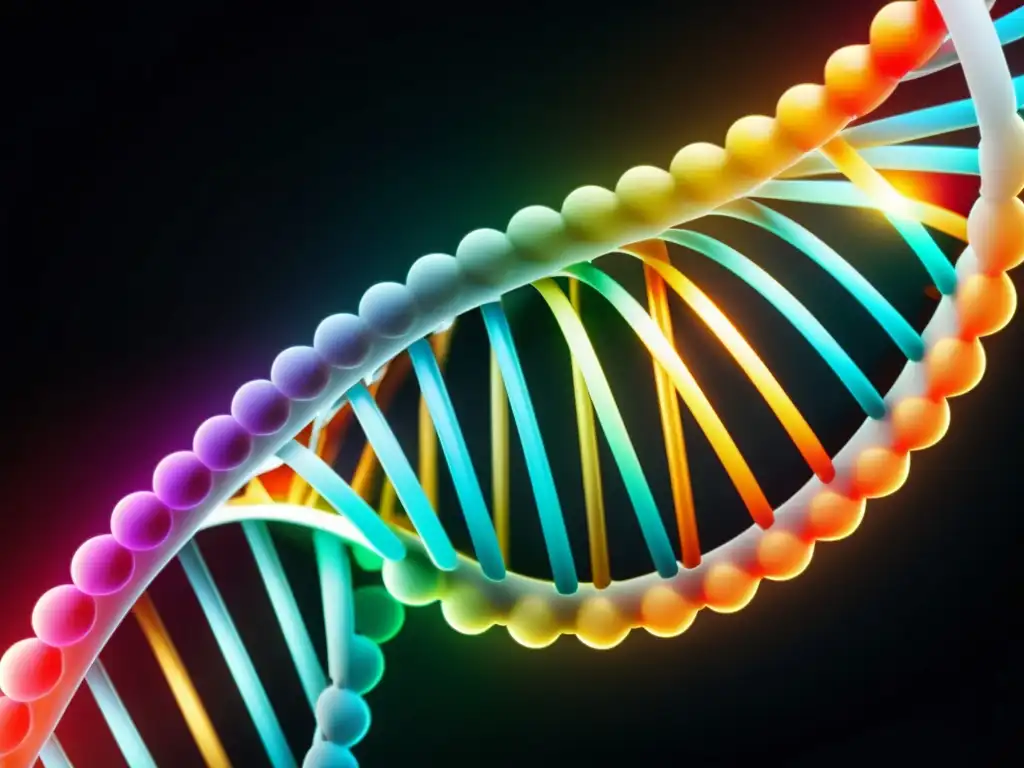 Detalle colorido de la doble hélice del ADN, símbolo de la complejidad de la herencia genética en las defensas del cuerpo