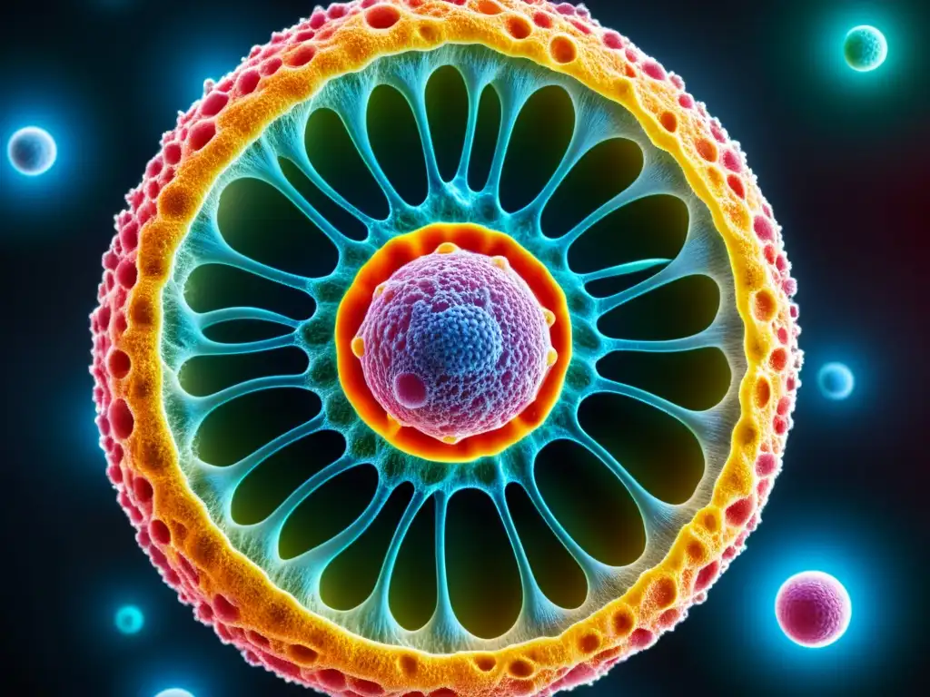 Detalle colorido de receptores genéticos en célula humana, identificando patógenos