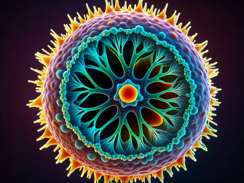 Detalle colorido del sistema inmunológico humano bajo microscopio potente