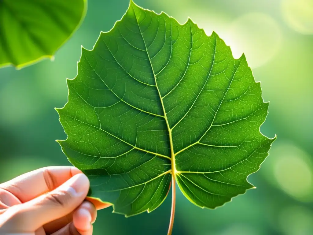 Detalle asombroso de hoja de neem: belleza natural y tradición medicinal Detalle de hoja de neem con venas verdes, iluminada por el sol