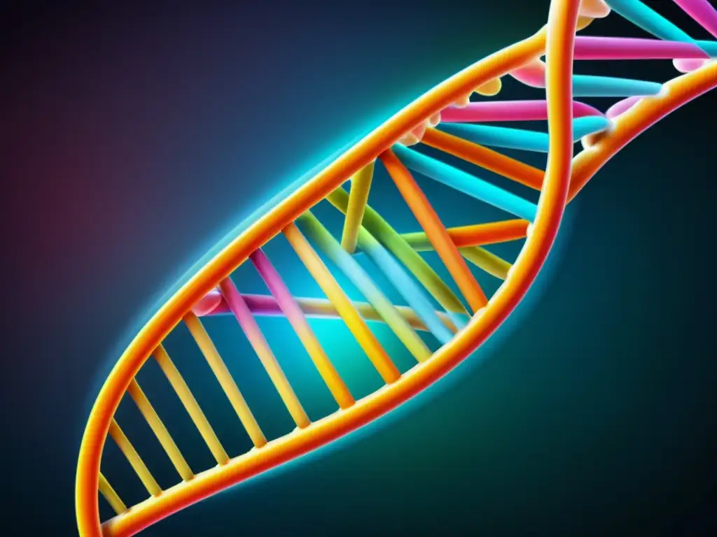 ADN humano detallado: genética y enfermedades inflamatorias Detalle de ADN humano molecular con patrones vibrantes y marcadores genéticos, representando la predisposición genética a enfermedades inflamatorias crónicas