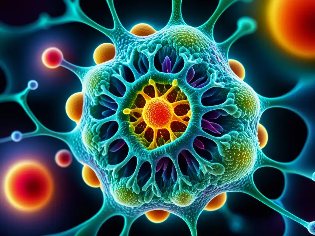 Detalle impactante de una célula del sistema inmunológico humano bajo microscopio