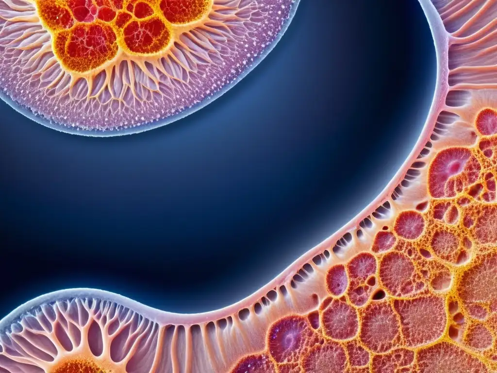 Detalle impresionante de la epidermis humana, resaltando las funciones inmunológicas de la piel en una imagen científica y artística