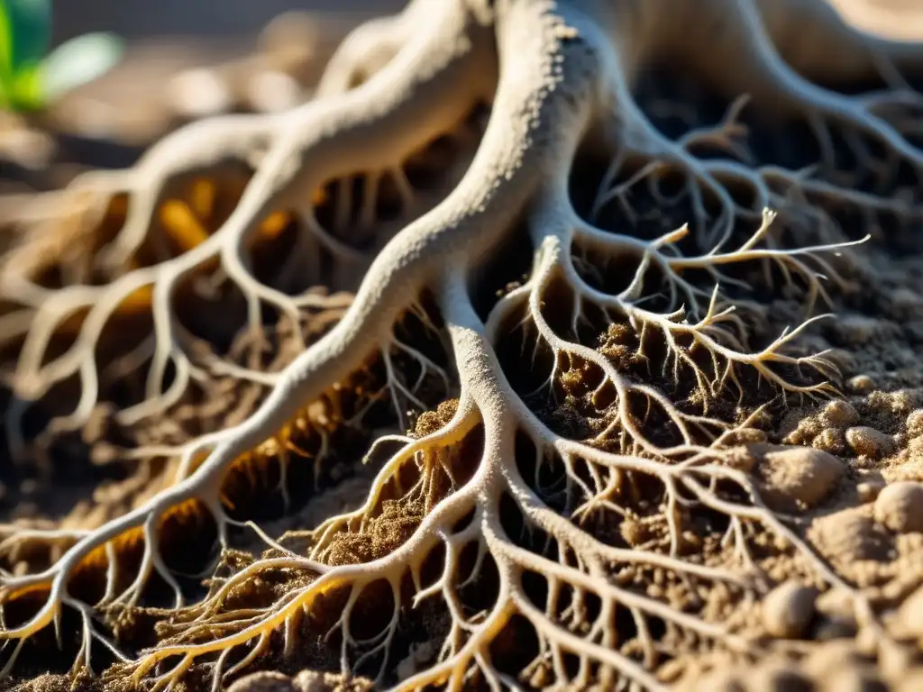 Detalle impresionante de una raíz de ginseng bañada en luz natural, con tierra adherida