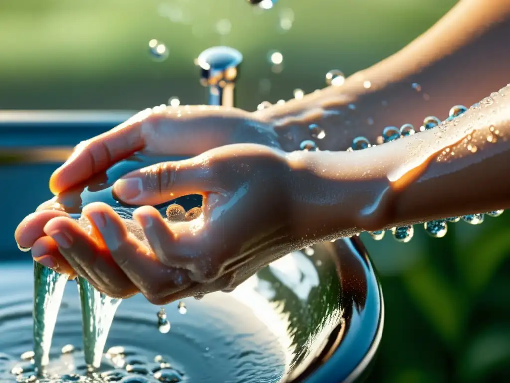 Limpieza impecable: Detalle de manos lavadas con jabón y agua Detalle impresionante de lavado de manos con jabón y agua, transmitiendo limpieza y beneficios para el sistema inmunológico