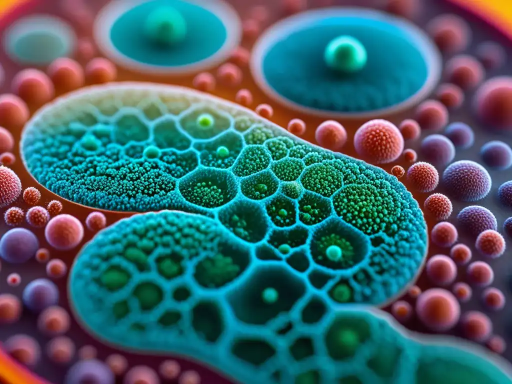Detalle increíble de las células del sistema inmunológico en pleno funcionamiento, con colores vibrantes