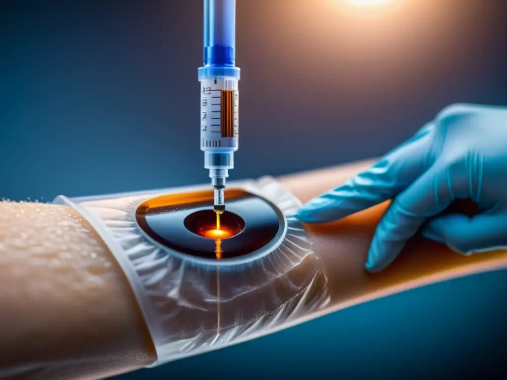 Inyección de vacuna: detalle molecular impactante Detalle increíble de una vacuna inyectada en un brazo, resaltando la Importancia vacunas sistema inmunológico
