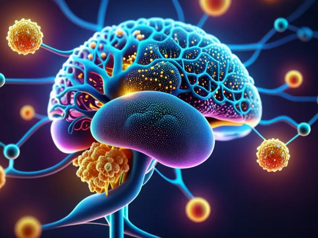 IA sofisticada conectada a red de células inmunes en 8k Detalle 8k de inteligencia artificial conectada con sistema inmune, destacando predicción de enfermedades