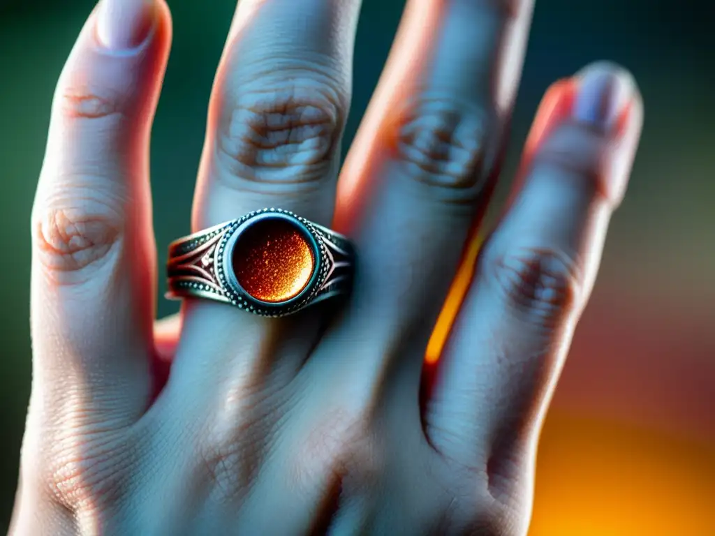 Mano con alergia metálica: piel irritada por anillo Detalle de mano humana con piel roja e irritada por anillo metálico, mostrando corrosión verdosa