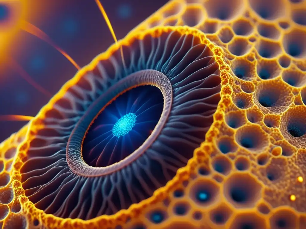 Microscopio muestra daño por UV en piel: Importancia de protección solar Detalle microscópico de la piel humana, con patrón de melanina y daño por rayos UV