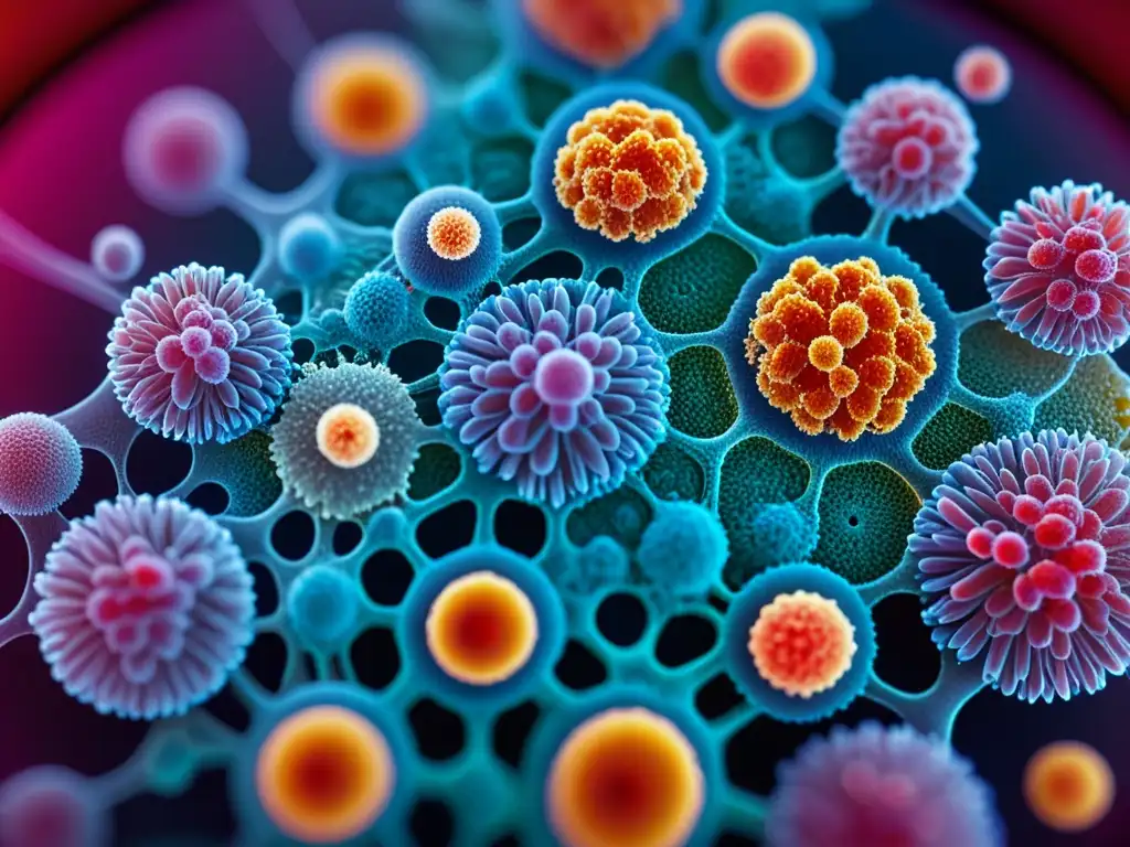 Respuesta inmune vibrante en microscopio Detalle microscópico de respuesta inmunológica en enfermedades crónicas con células inmunes combatiendo patógenos en muestra de sangre
