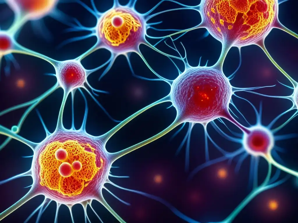 Microscopía detallada del sistema inmune humano Detalle microscópico de tejido humano, mostrando la complejidad del sistema inmune y el desafío de la compatibilidad en trasplantes