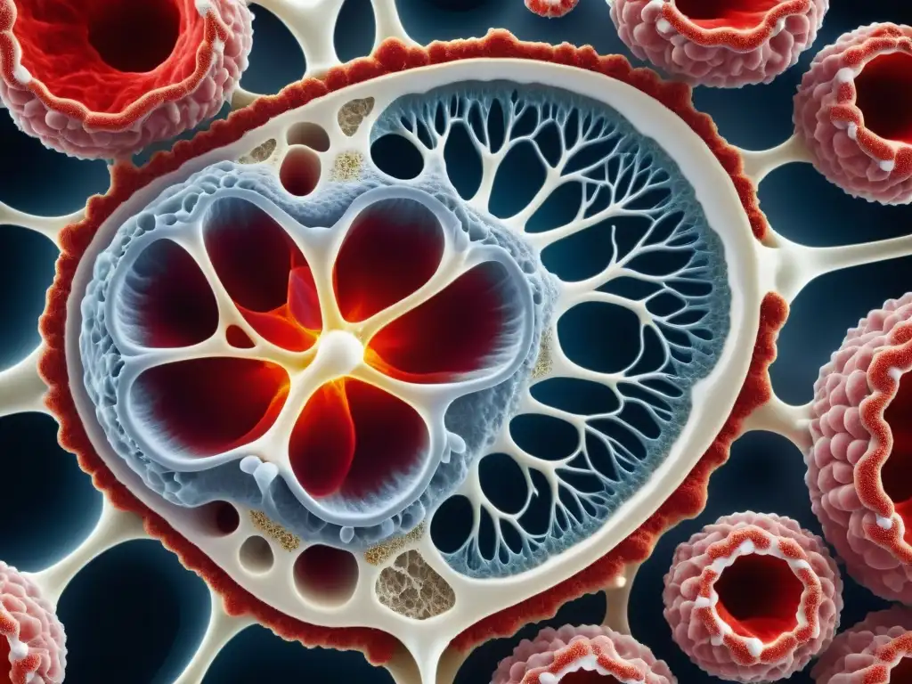 Detallada imagen 8k del bazo humano Detalle en 8k de la sección transversal del bazo humano, resaltando su red de pulpa blanca y roja, y su función crucial en inmunidad