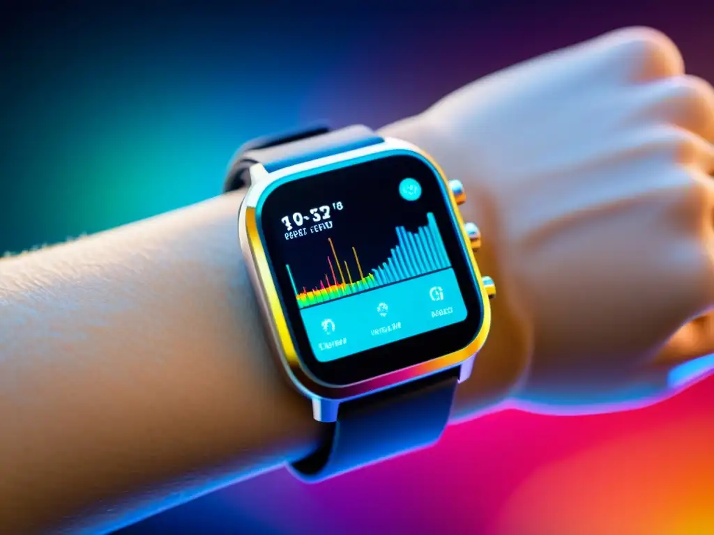 Análisis de sudor en tiempo real en dispositivo moderno Detalle de wearables para analizar sudor inmune en laboratorio futurista