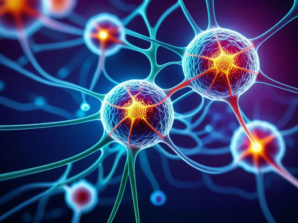 Complejidad inmunológica: Impacto del TOC en el cuerpo humano Detalle ultra vibrante del sistema inmunológico humano, con células pulsantes en red de venas y capilares, impacto del Trastorno Obsesivo Compulsivo