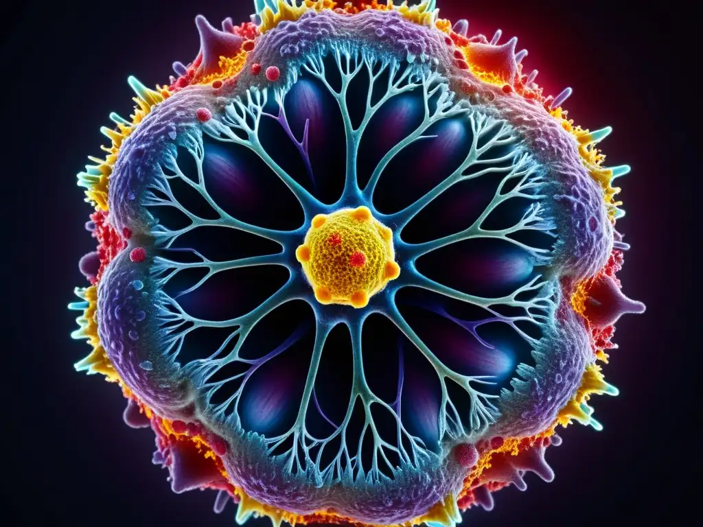 Interacción celular contra virus y bacterias Detalle ultraHD del funcionamiento del sistema inmunitario humano, con célula inmune rodeada de patógenos y complejas interacciones celulares