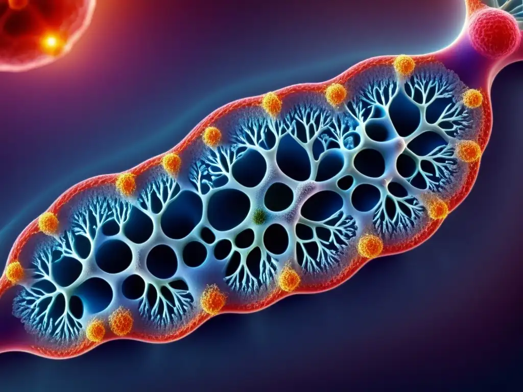 Red de alvéolos: Respiración celular vibrante Detalle ultrarrealista de alvéolos pulmonares con oxígeno, ilustrando la respiración consciente y el equilibrio del sistema inmune