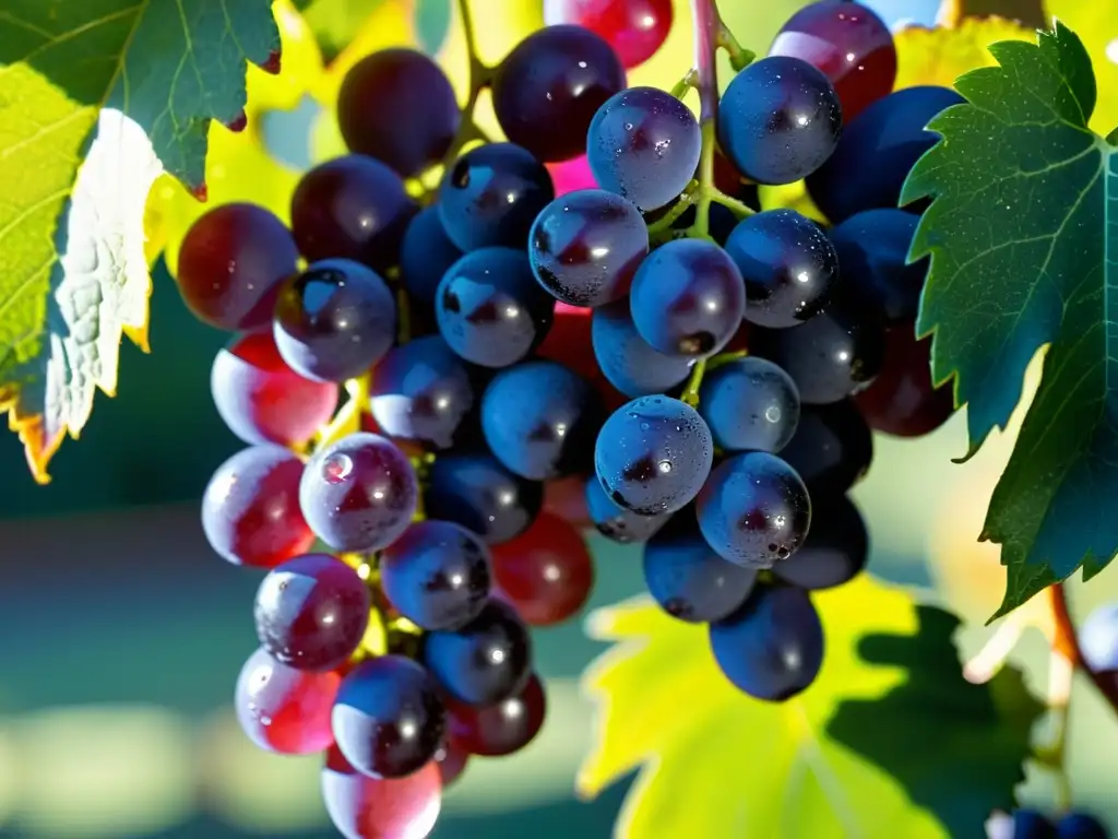 Exquisita frescura: racimo de uvas moradas brillantes Detalle de uvas moradas brillantes con gotas de agua, exudando frescura y vitalidad