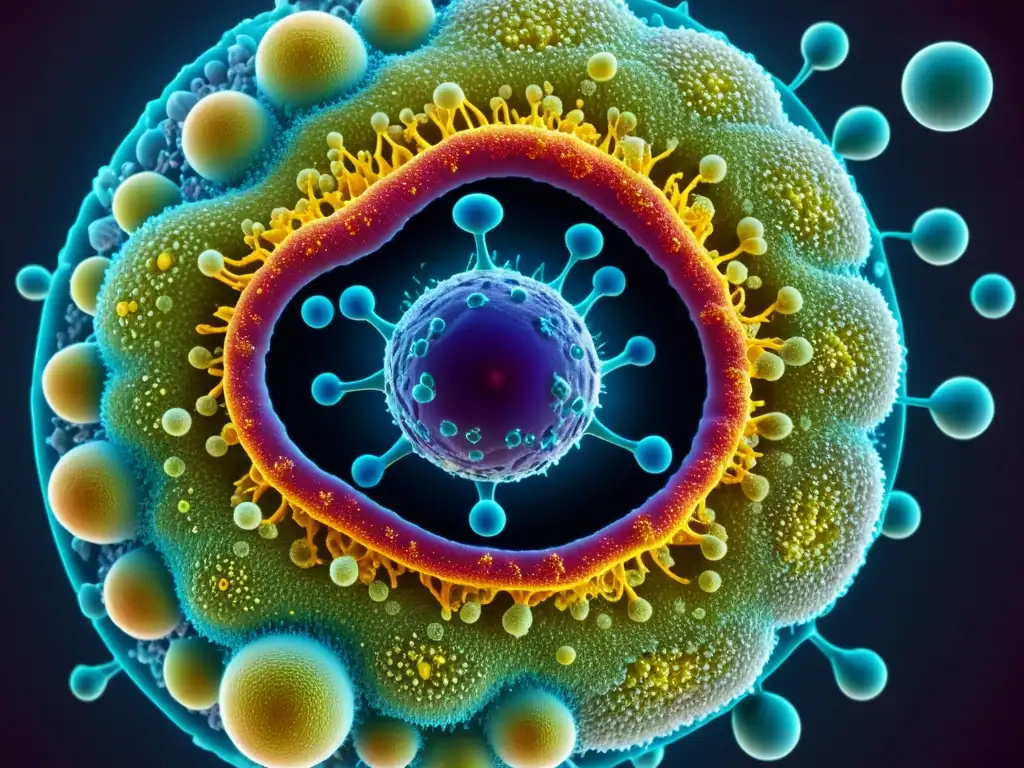 Increíble imagen 8k de una célula del sistema inmune humano Detalle vibrante de célula del sistema inmune humano en 8k, mostrando procesos complejos