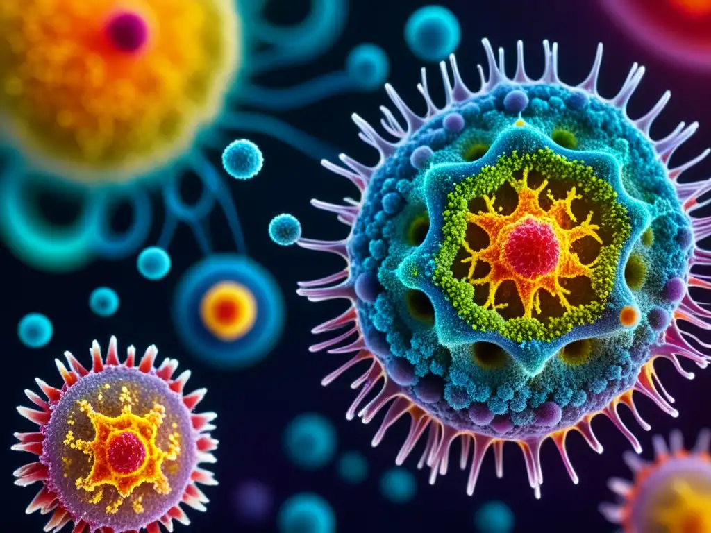 Increíble interacción de células inmunes en detalle Detalle vibrante de estructura celular con beneficios Omega 3 sistema inmunológico