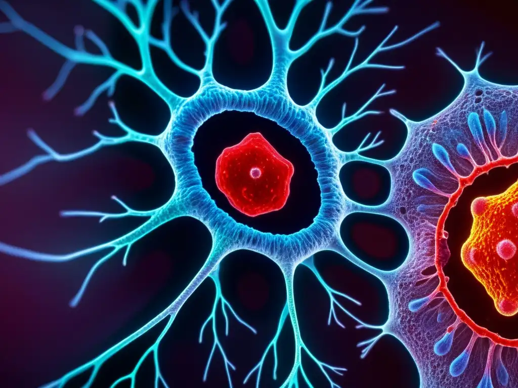 Detalle asombroso del sistema inmune humano Detalle vibrante de un nódulo linfático humano bajo microscopio, resaltando la complejidad del sistema inmunológico