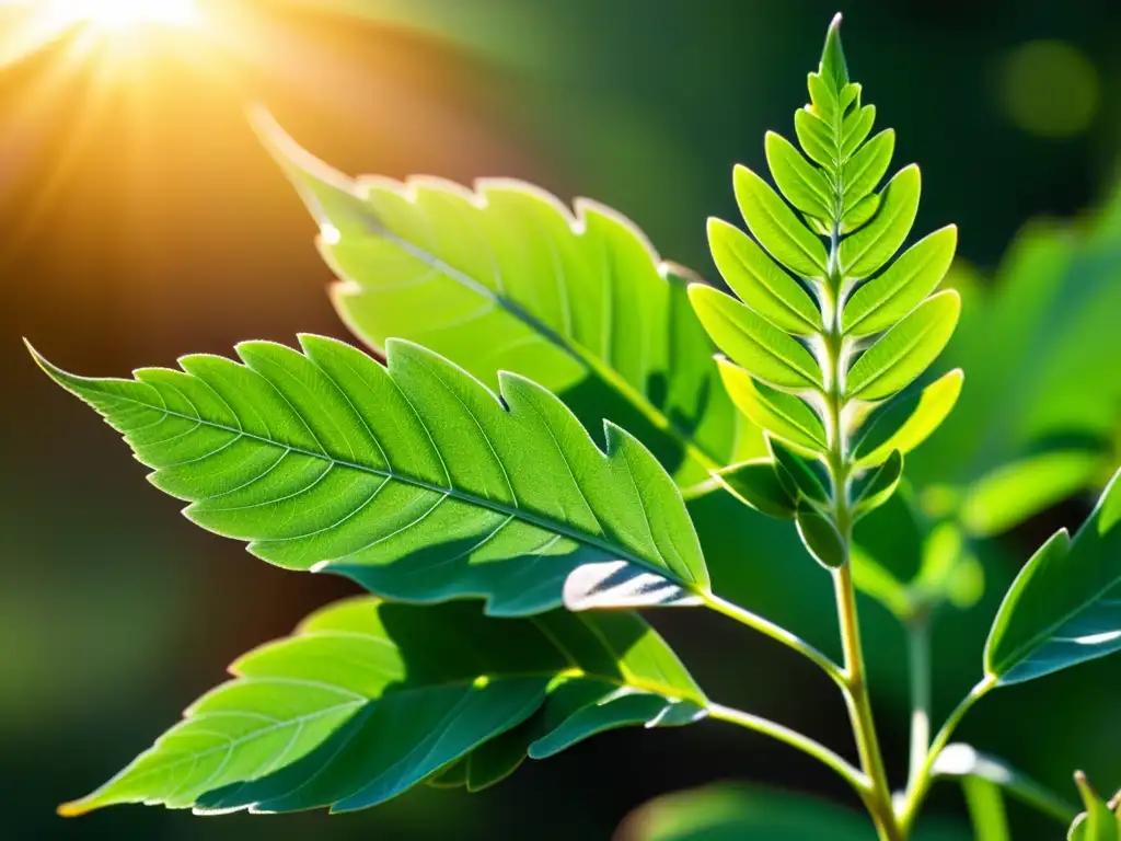 Detalle vibrante de planta de astrágalo verde, con patrones y texturas intrincados