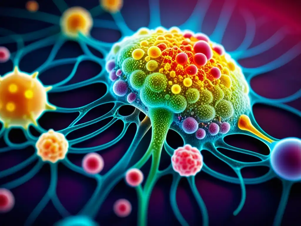 Detalles vivos del sistema inmune humano Detalle vibrante del sistema inmunológico humano, destacando suplementos naturales para fortalecer el sistema inmunológico en ilustración ultradetallada y colorida