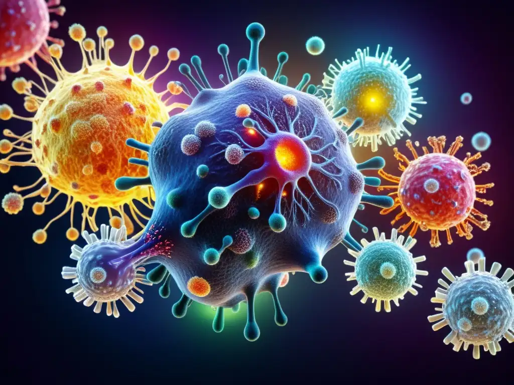 Visualización 8K del sistema inmune humano: células en acción Detalle visual 8k del sistema inmunológico humano con algoritmos y células inmunes en acción, mostrando la sofisticación y dinamismo del cuerpo humano