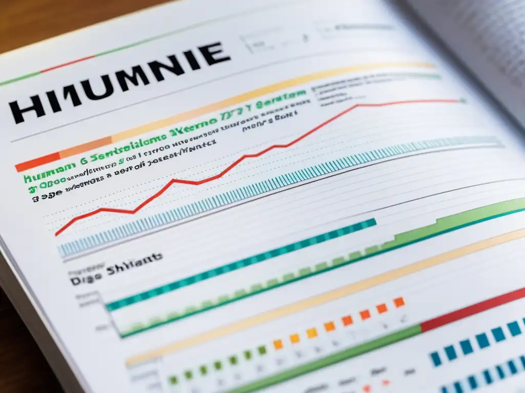 Detalles vibrantes del sistema inmunológico Detalles vibrantes de un diario científico sobre el sistema inmunológico, iluminado por luz natural