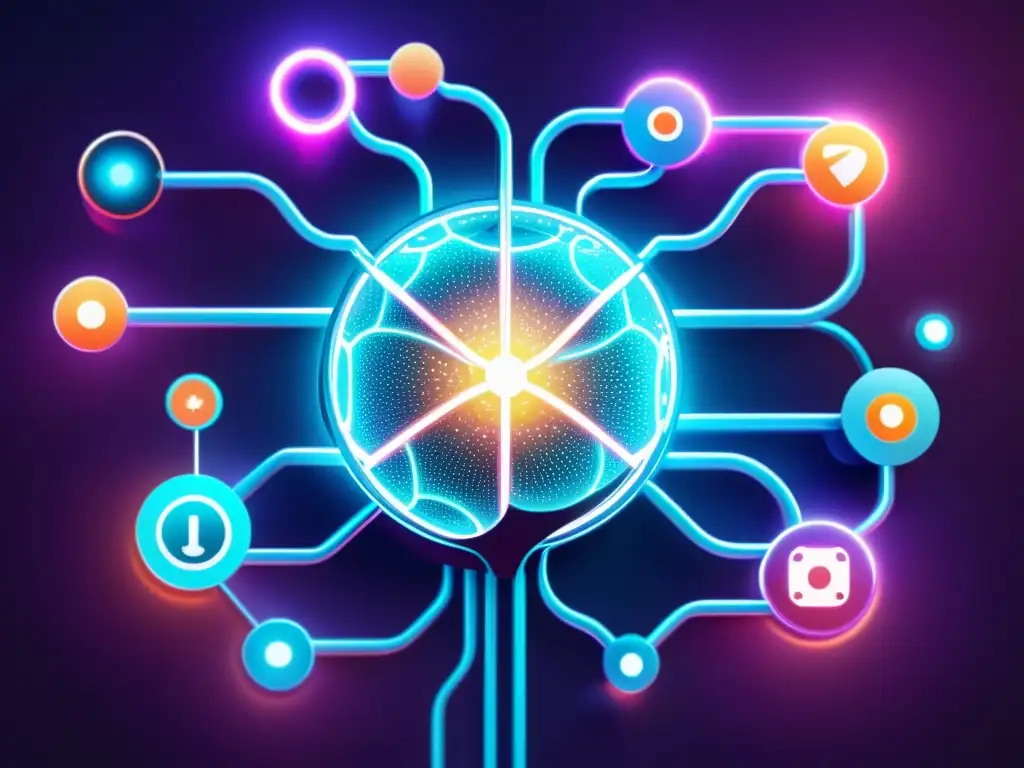 Integración Futurista: Tecnología y Sistema Inmunológico Ilustración digital futurista de apps y dispositivos de salud fortaleciendo el sistema inmunológico con nanobots y datos de salud en tiempo real