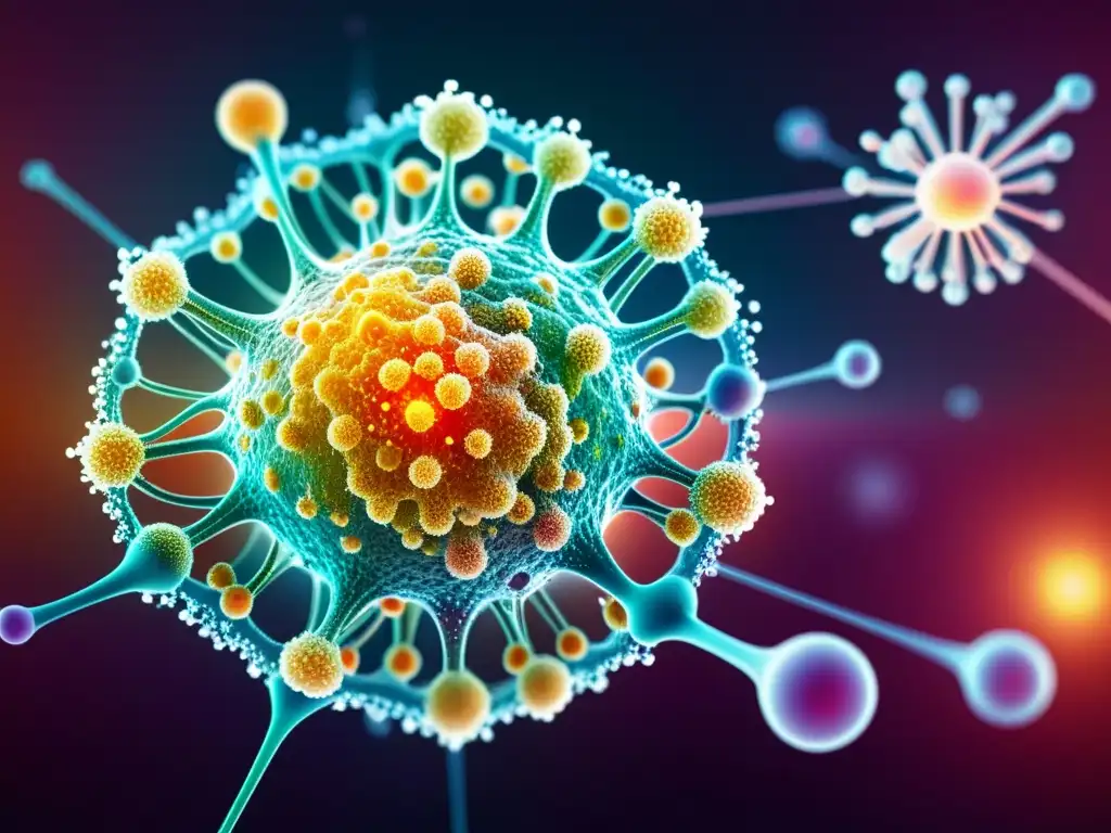 Increíble ilustración digital de células inmunes neutralizando virus Digital ilustración futurista de células inmunes combatiendo virus, con detalles moleculares