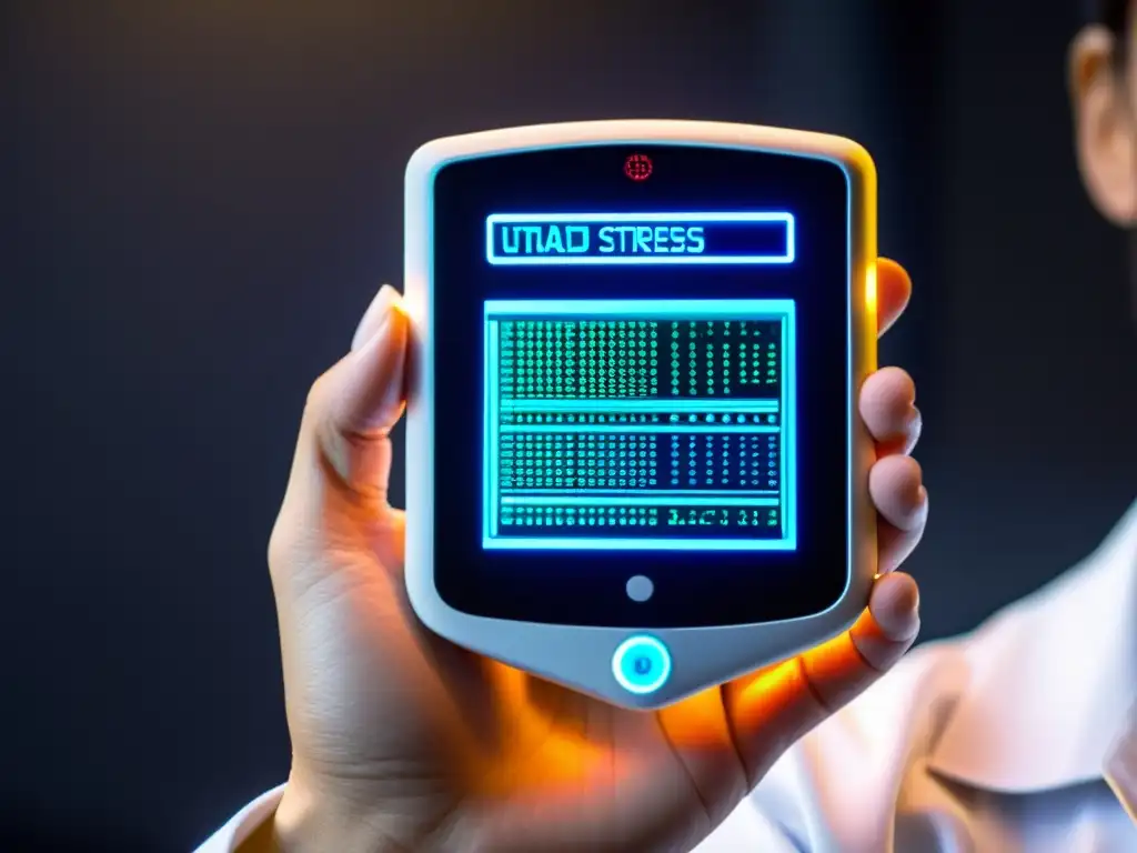Dispositivo futurista muestra datos de estrés oxidativo Un dispositivo futurista de última generación muestra datos complejos sobre niveles de estrés oxidativo