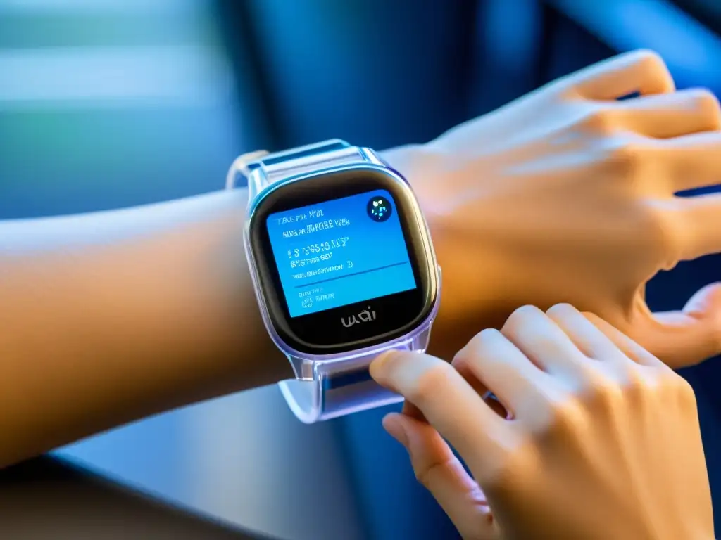 Dispositivo de seguimiento de salud futurista con pantalla transparente Un dispositivo futurista de monitoreo inmunológico avanzado con diseño ergonómico y pantalla transparente proyectando datos de salud en tiempo real