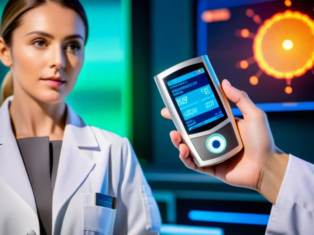 Dispositivo de monitoreo inmunológico: tecnología futurista en laboratorio Un dispositivo futurista de monitoreo inmunológico avanzado en un laboratorio de alta tecnología