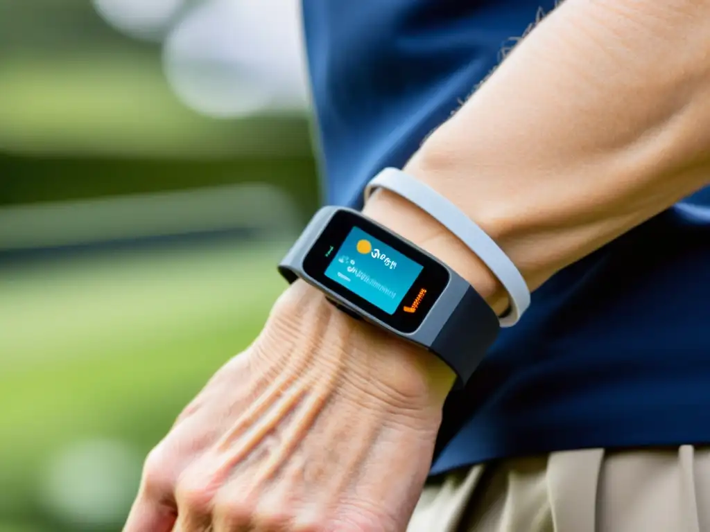 Monitor de salud para inmunidad: tecnología avanzada para adultos mayores Un dispositivo de monitoreo de inmunidad para ancianos, mostrando tecnología innovadora integrada en la vida diaria