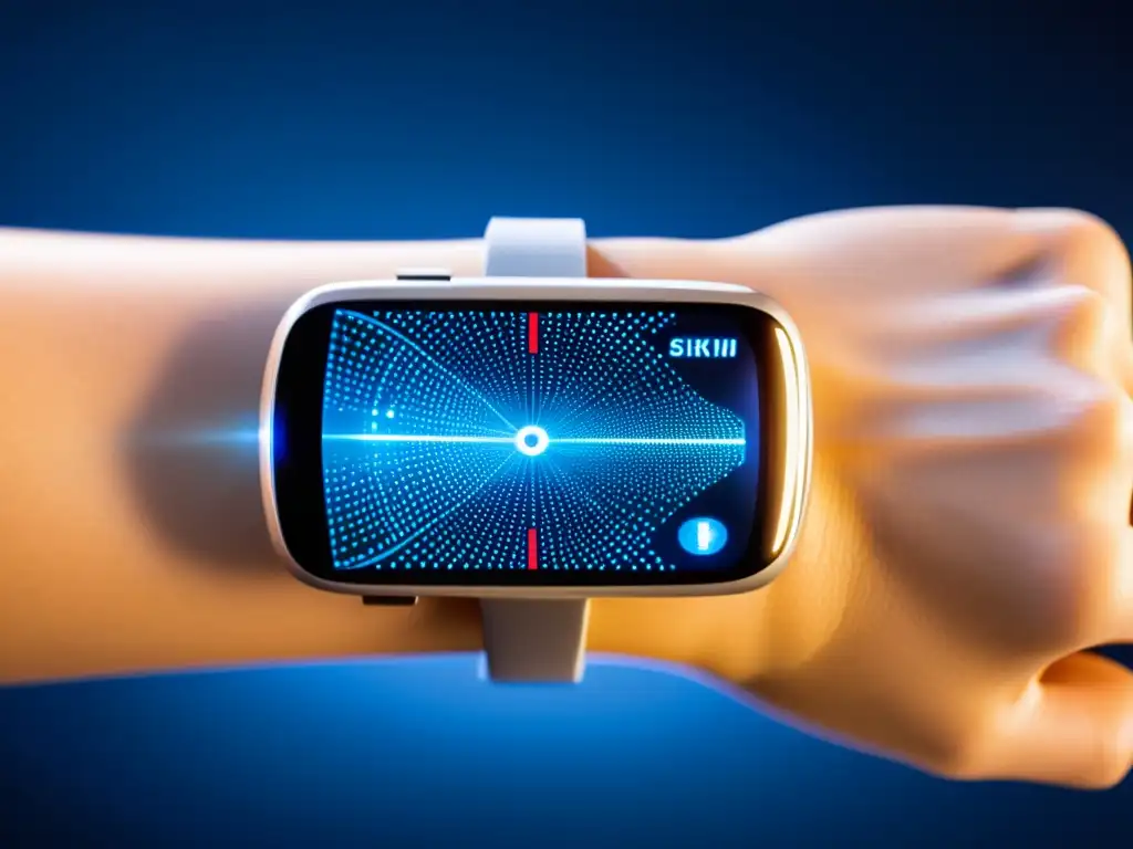 Dispositivo de Monitoreo de Piel de Alta Tecnología Un dispositivo de monitoreo de piel de alta tecnología muestra la red de sensores y microcámaras, revelando datos en tiempo real