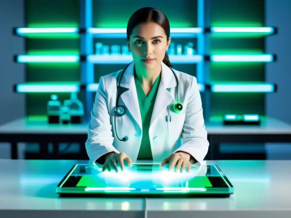 Dispositivo médico transparente de alta tecnología en laboratorio Dispositivo de monitoreo respiratorio y sistema inmune futurista en laboratorio de alta tecnología
